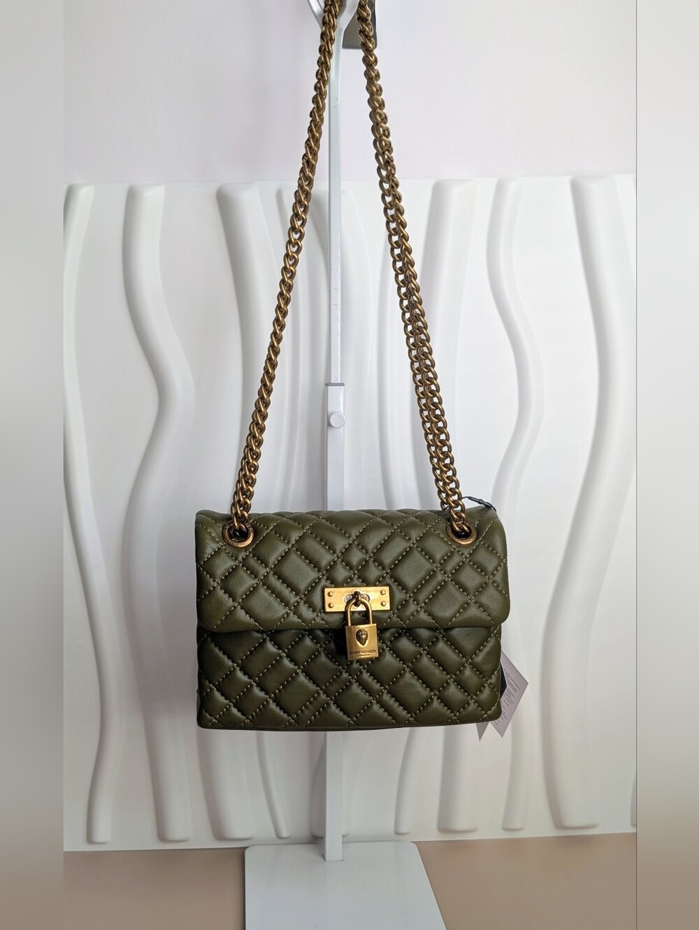 NWT Kurt Geiger London Brixton Olive Green Quilted Leather Chain Crossbody Bag - Picture 4 of 17